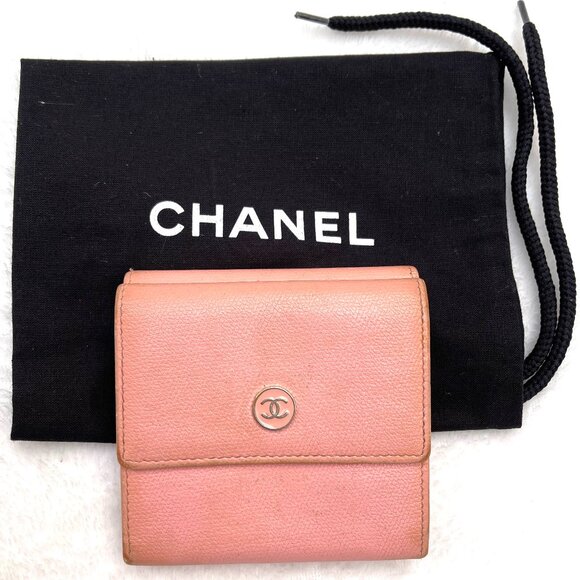 CHANEL Handbags - Chanel CC Pink Sevruga Leather compact Wallet